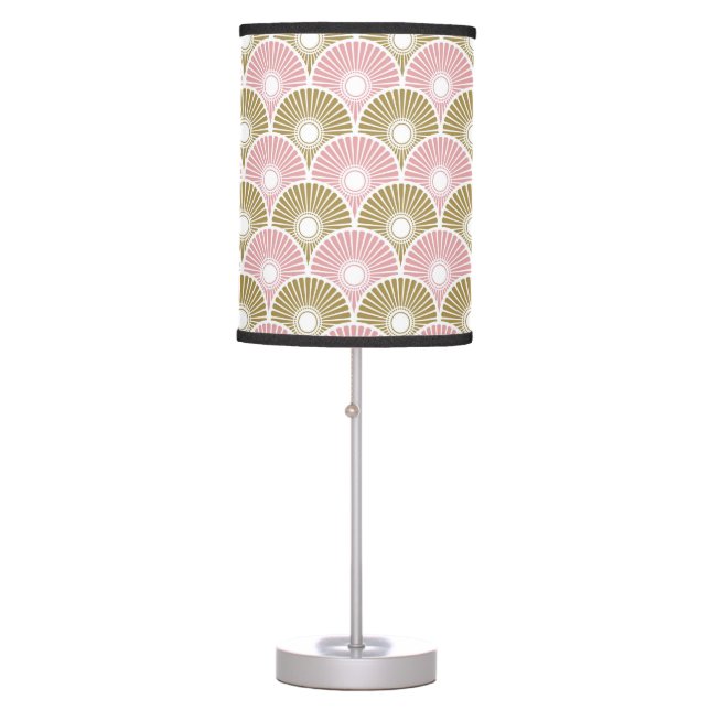 Pink and Brass Chinese Semi Circle Wave Pattern Ta Table Lamp (Front)