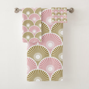 Pink and Brass Semi Circle Wave Pattern Bath Towel Set
