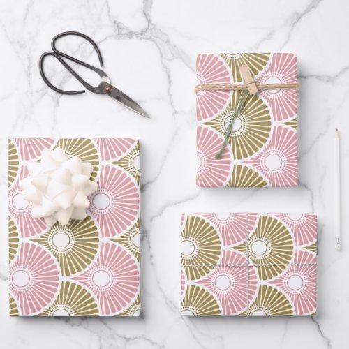 Pink and Brass Semi Circle Wave Pattern Wrapping Paper Sheets