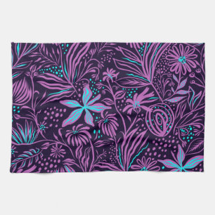 Pink And Bright Blue Flowers Kitchen Towel