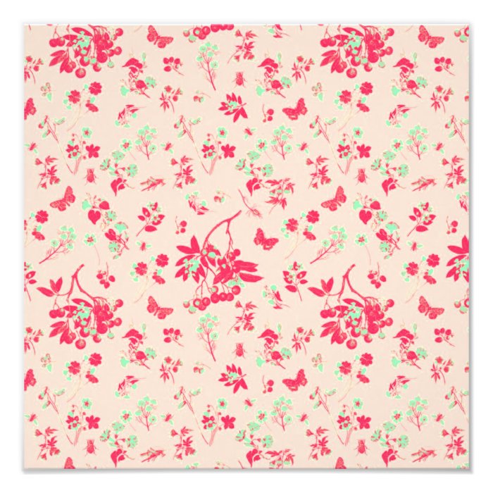 Pink and Bright Green Floral Print Photographic Print