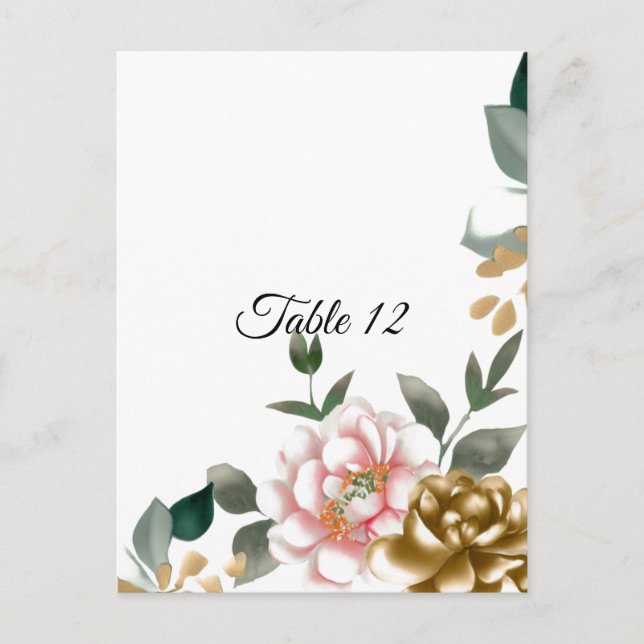 Pink and Bronze Peony Table Seating Card (Front)