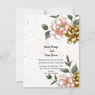 Pink and Bronze Peony Wedding Invitation