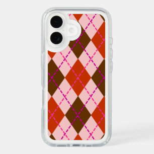 Pink and Brown Argyle Pattern iPhone 16 Case