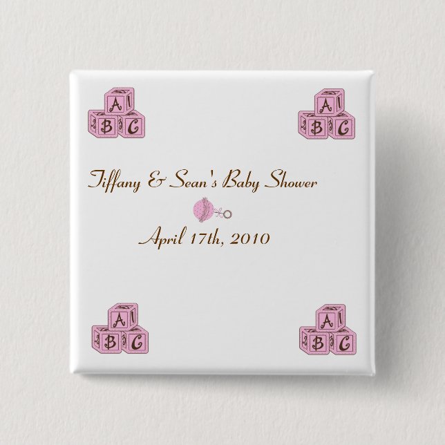 Pink and Brown Baby Blocks Pinback Button (Front)