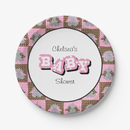 Pink and Brown Baby Elephants  Personalize Paper Plates