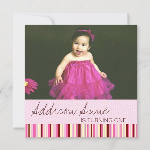 Pink and Brown Baby Girl 1st Birthday Invitation