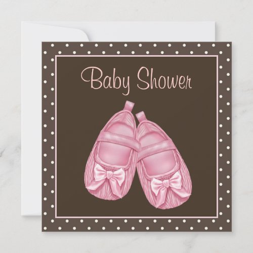 Pink Brown Baby Girl Shower Invitations