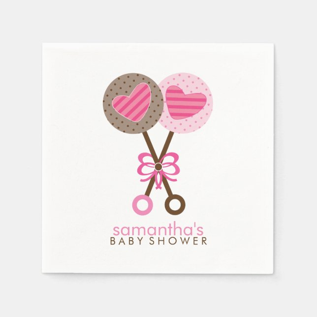 Pink and Brown Baby Rattles Paper Napkins (Front)