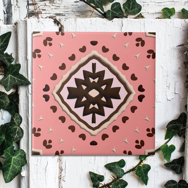 Pink and Brown Beige Medallion Geometric Pattern Ceramic Tile (Creator Uploaded)
