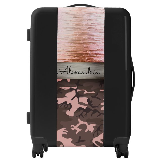 Pink and Brown Camo Pink Personalized Luggage (Front)