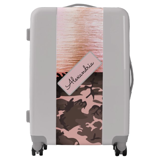 Pink and Brown Camo Pink Personalized Luggage (Front)