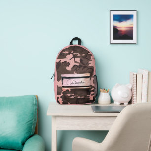 Pink and Brown Camo Shimmery Chic Personalized Printed Backpack