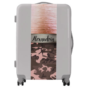 Pink and Brown Camo Shimmery Pink Luggage