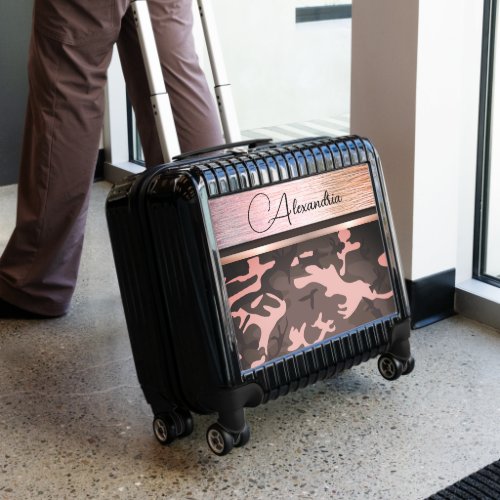 Pink and Brown Camo Shimmery Pink Personalized Luggage