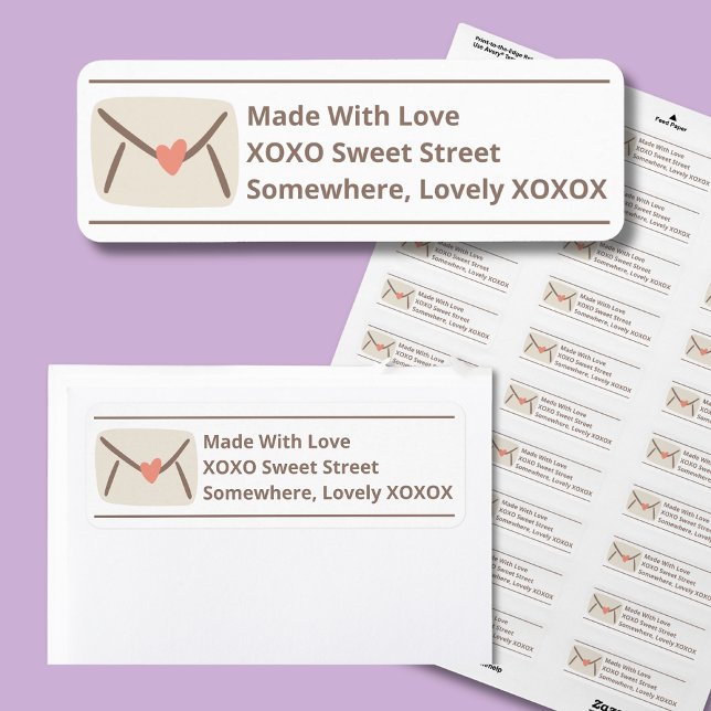 Pink and Brown Casual Envelope Doodle Label (Cute return address labels are easy to read and give a modern but casual vibe to your mail. )