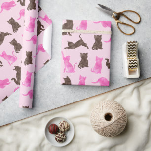 Pink and Brown Cats Wrapping Paper