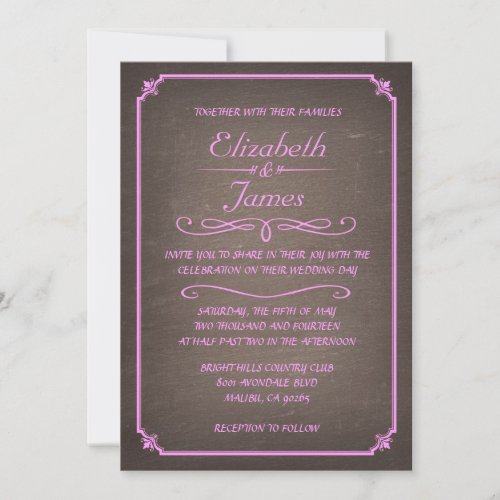 Pink and Brown Chalkboard Wedding Invitations