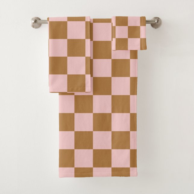 Pink and Brown Checkers Bath Towel Set (Insitu)