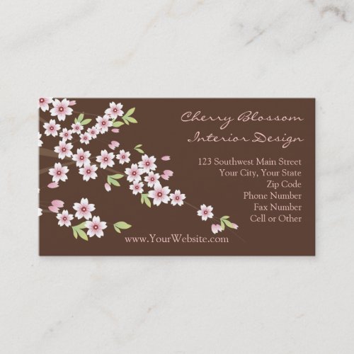 Pink and Brown Cherry Blossom Business Cards