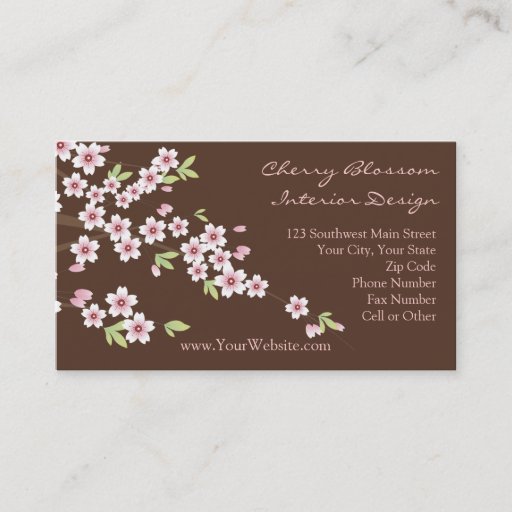 Customizable Pink and Brown Cherry Blossom Business Cards