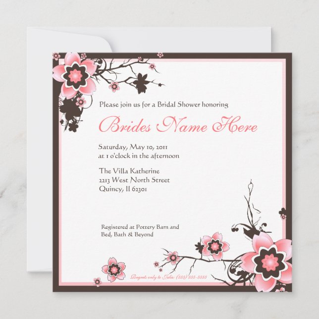 Pink and Brown Cherry Blossom Shower Invitation (Front)