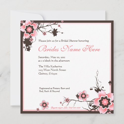 Pink and Brown Cherry Blossom Shower Invitation