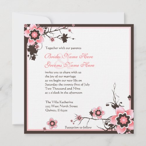 Pink and Brown Cherry Blossom Wedding Invitation