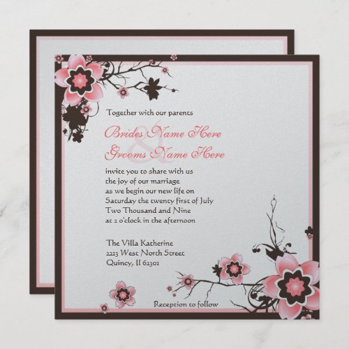 Pink and Brown Cherry Blossom Wedding Invitation