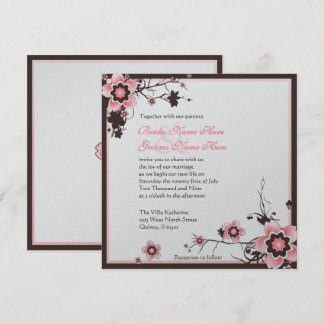 Pink and Brown Cherry Blossom Wedding Invitation