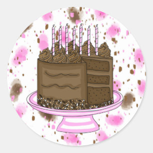 Pink and Brown Chocolate Cake Birthday Classic Round Sticker