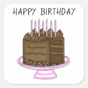 Pink and Brown Chocolate Cake Birthday Square Sticker