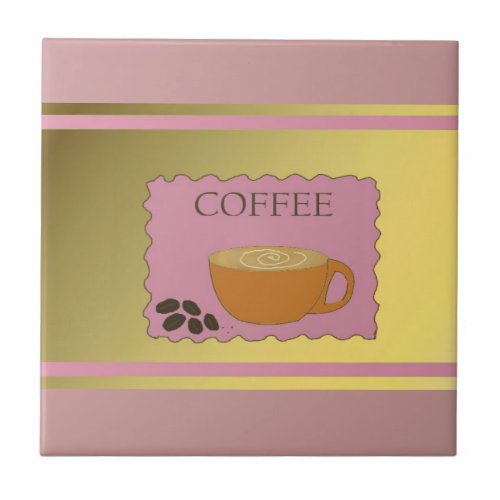 Pink and Brown Coffee Cup and Beans Tile