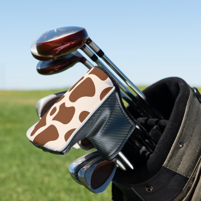 Pink and Brown Cow Print Golf Head Cover (In Situ)