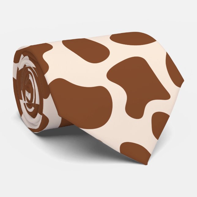 Pink and Brown Cow Print Neck Tie (Rolled)