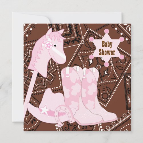 Brown Pink Cowgirl Baby Shower Invitations