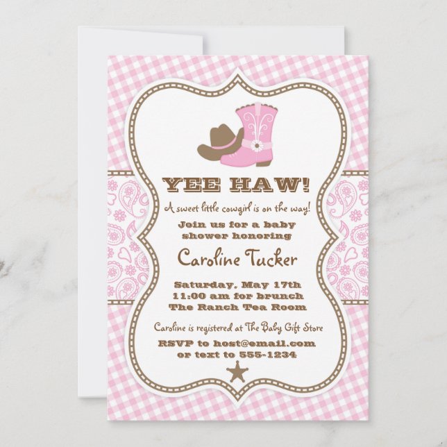 Pink and Brown Cowgirl Baby Shower Invitation (Front)