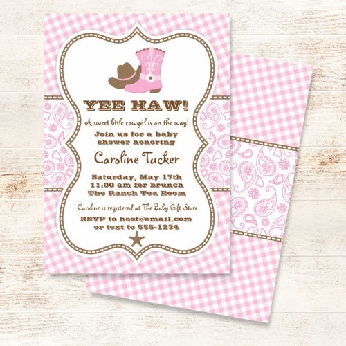 Pink and Brown Cowgirl Baby Shower Invitation