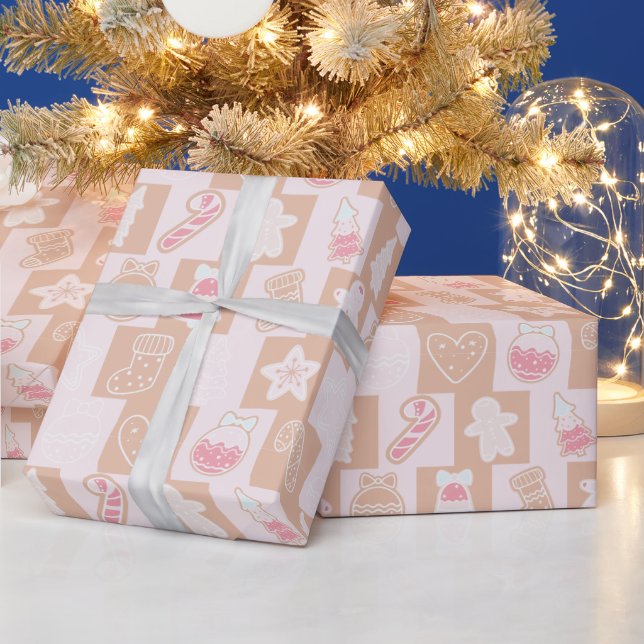Pink and Brown Cute and Modern Christmas Wrapping Paper (Holidays)