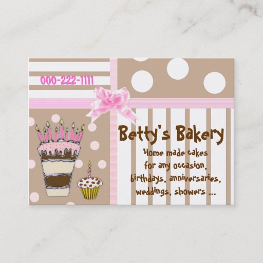 Customizable Pink and Brown Cute Bakery Business Card