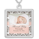 Pink and Brown Damask Baby Photo Necklace