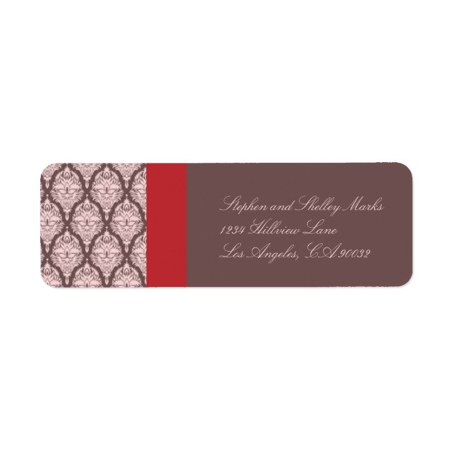 Pink and Brown Damask Wedding label (Front)