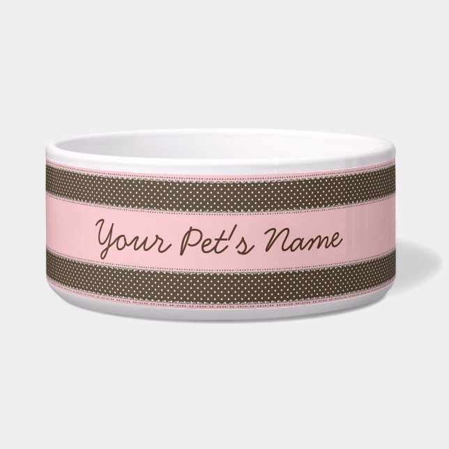 Pink and Brown Dot Pet Bowl (Front)