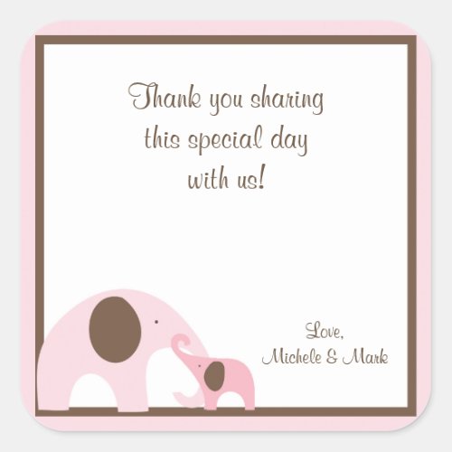 Pink and Brown Elephant Favor Label