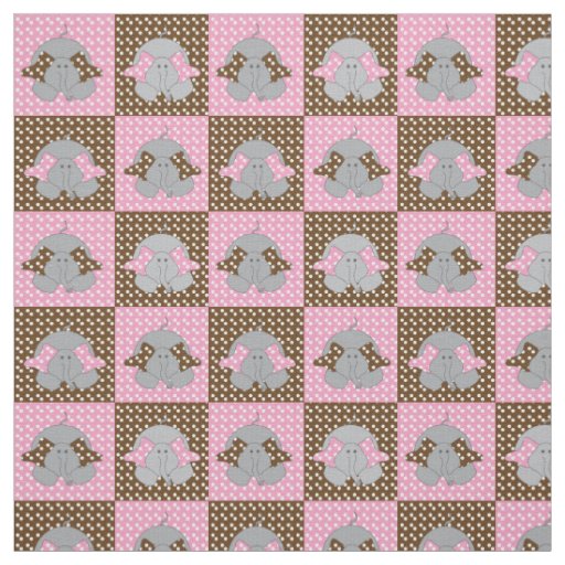 Pink and Brown Elephants |  Polka Dots Fabric