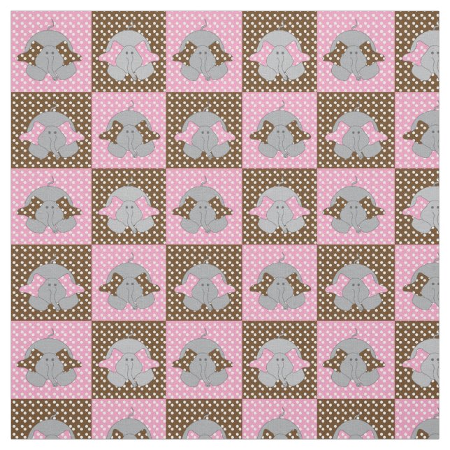 Pink and Brown Elephants |  Polka Dots Fabric (Swatch)