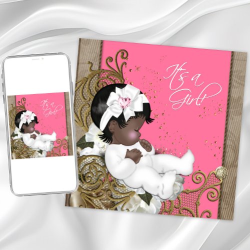 Pink and Brown Vintage Baby Girl Shower Personalized Invites