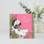 Pink and Brown Ethnic Baby Girl Shower Invitation (Standing Front)