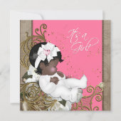 Pink and Brown Ethnic Baby Girl Shower Invitation (Front)