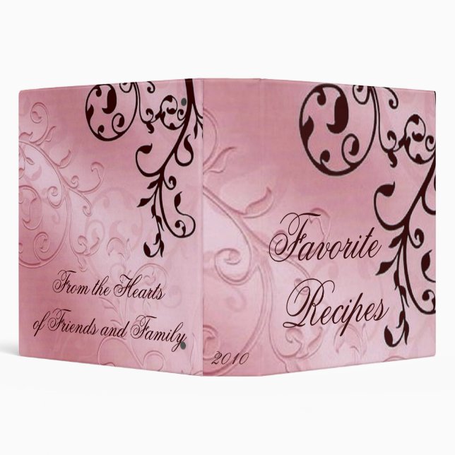 Pink and Brown Filigree Recipe 3 Ring Binder (Background)